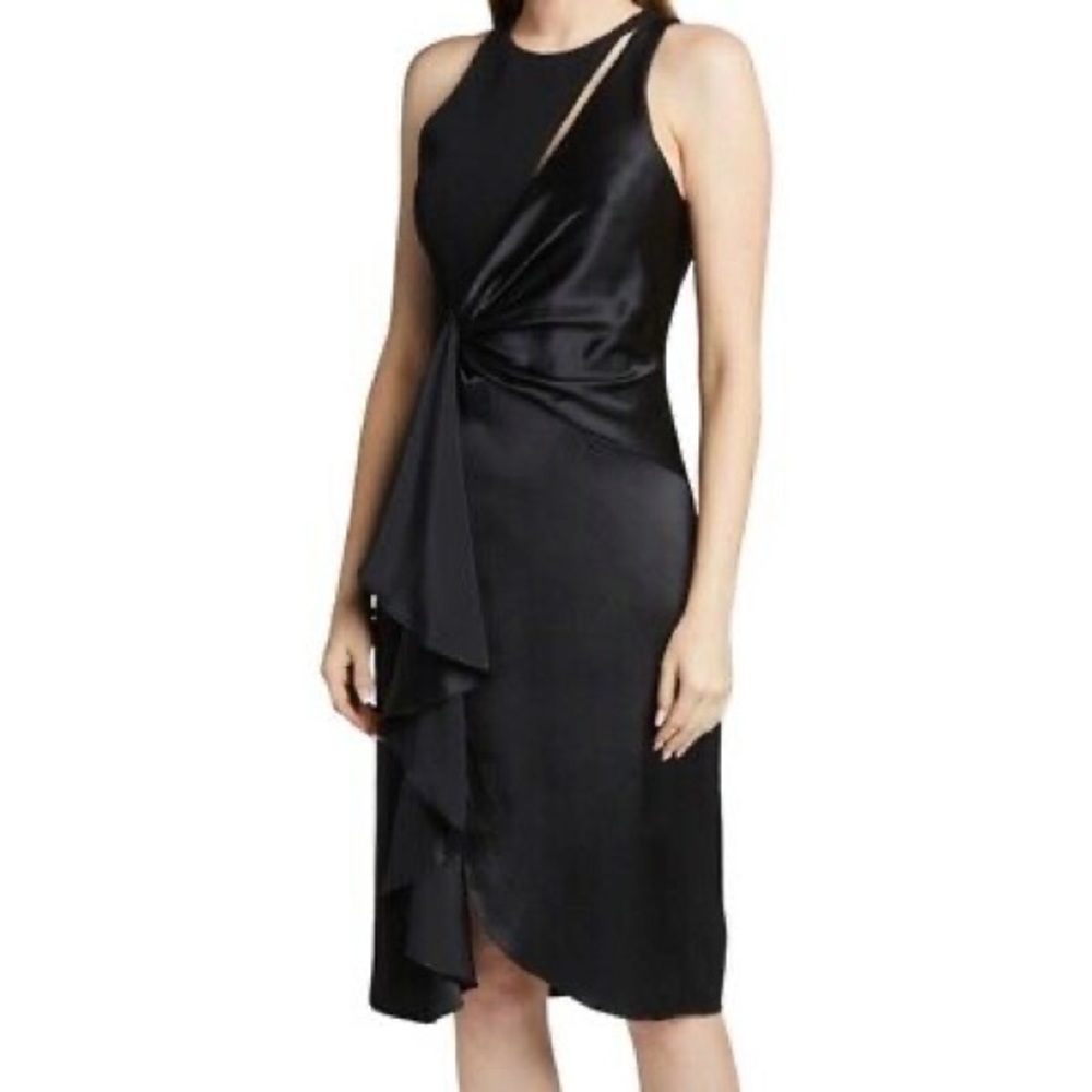 NWT Cinq a Sept Clemency Drape-Front Satin Combo Dress Black size 6